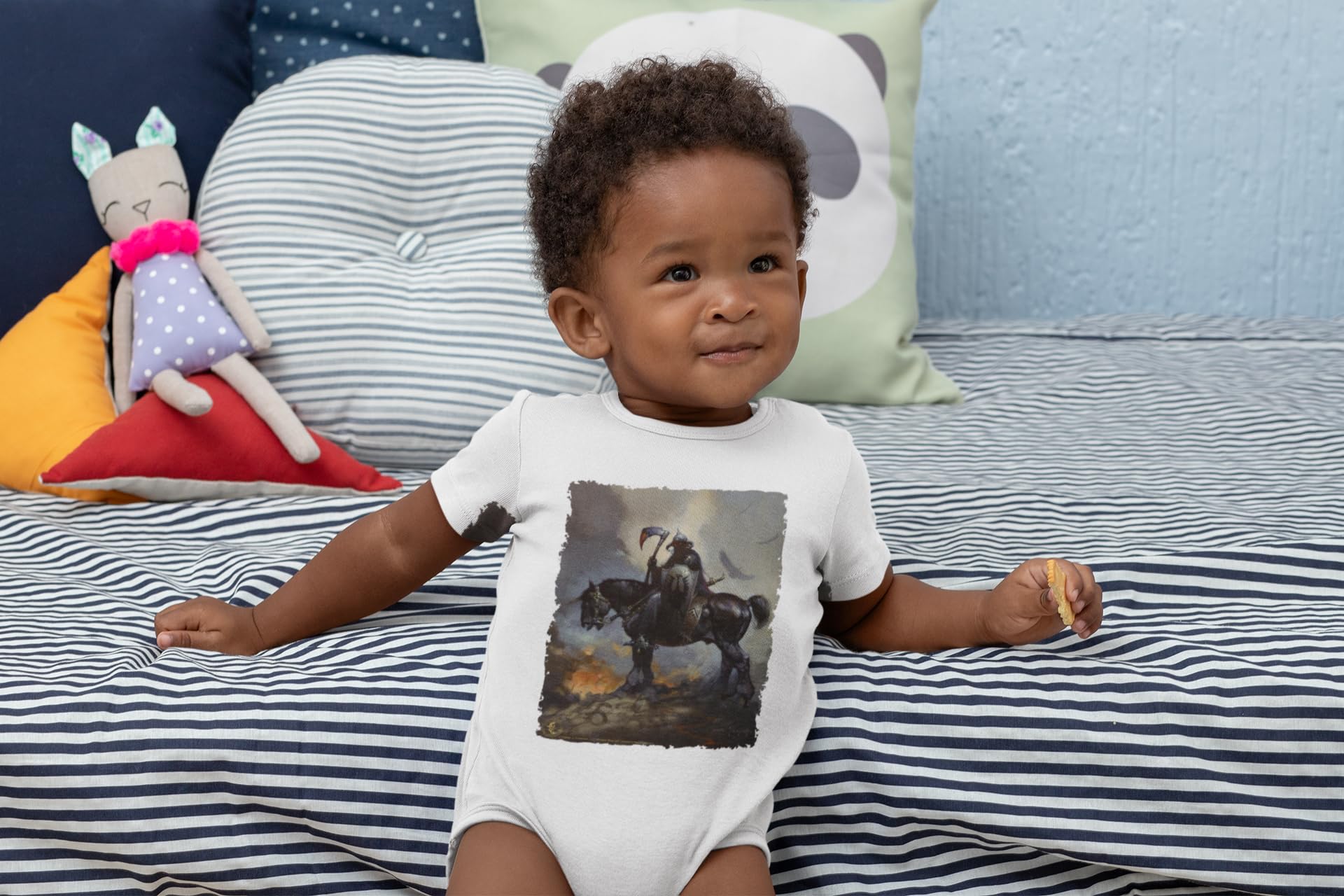 Pop Threads Death Dealer by Frank Frazetta Horror Art Baby Bodysuit - Cute Gothic Outfit for Infants & Toddlers (Boy/Girl) - Perfect for Halloween, Comic Con & Dark Fantasy Themed Events