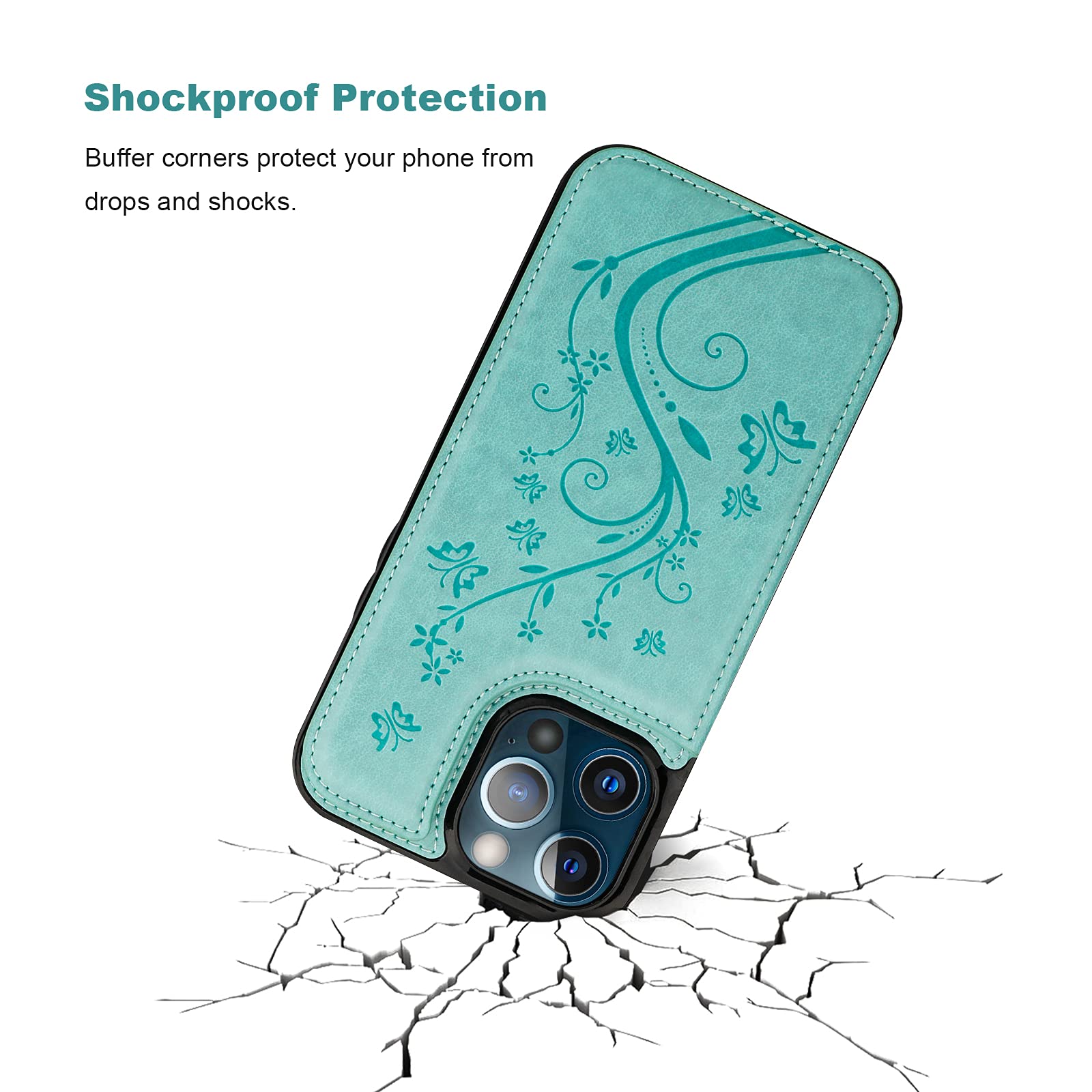 Vaburs iPhone 13 Pro Max Wallet Case with Card Holder - PU Leather Flip Cover with Embossed Butterfly Design, Magnetic Car Mount Compatible, Shockproof Protection for 6.7