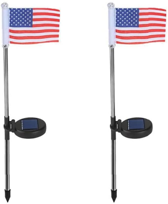 Epicgadget Solar Powered Outdoor LED Pathway Lights - American Flag Shaped Garden Stake Lights for Yard, Patio, Walkway (2 Pack) | Weatherproof Landscape Lighting for Driveway, Lawn & Backyard Decor