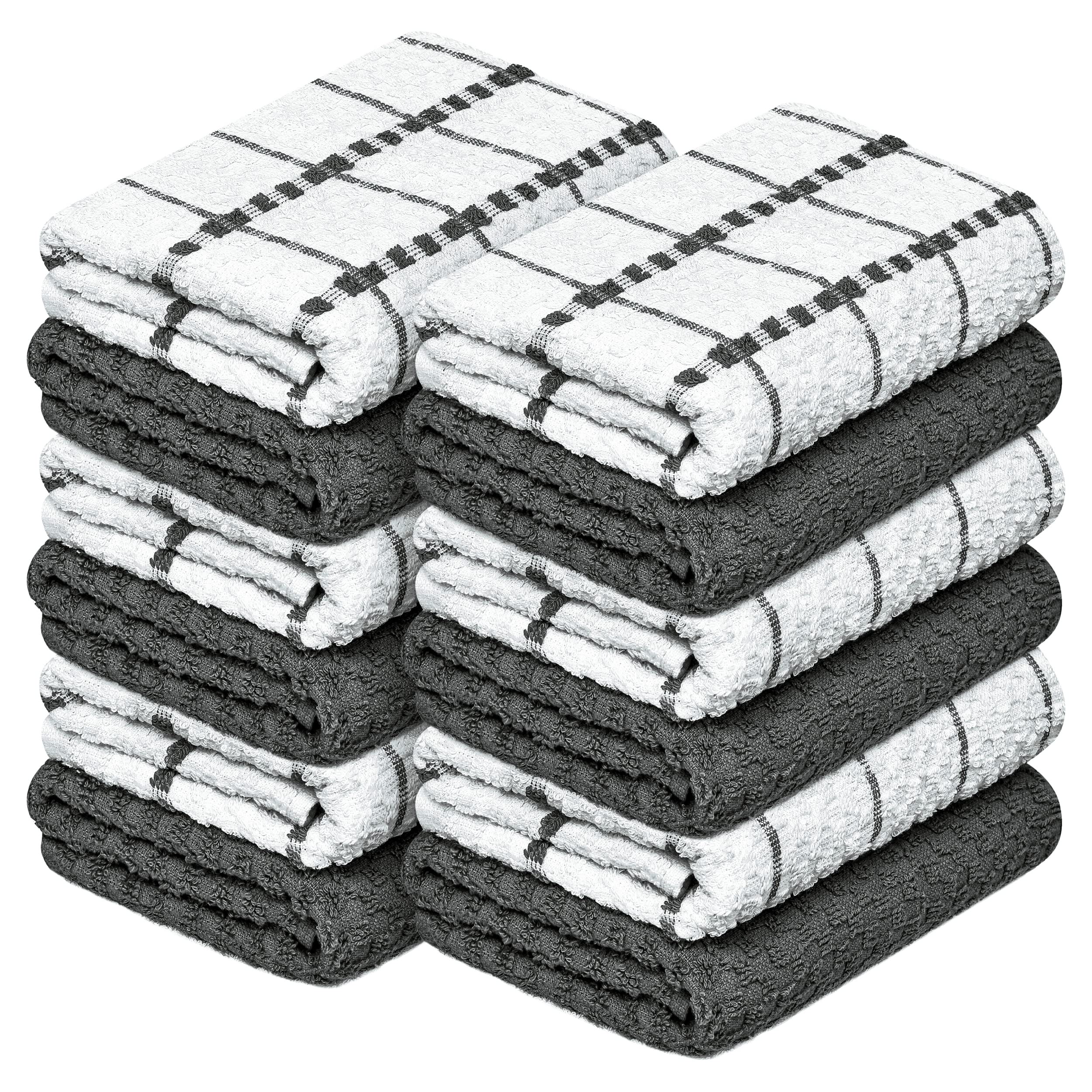 Premium Oakias Grey Kitchen Towels (12 Pack, 16x26 Inches) – 100% Cotton Highly Absorbent Hand Towels – 310 GSM Quick Drying Dish Cloths – Dobby Weave Textured Towels for Cooking, Cleaning & Dish Drying – Ideal for Home, Restaurant & Commercial Kitchens
