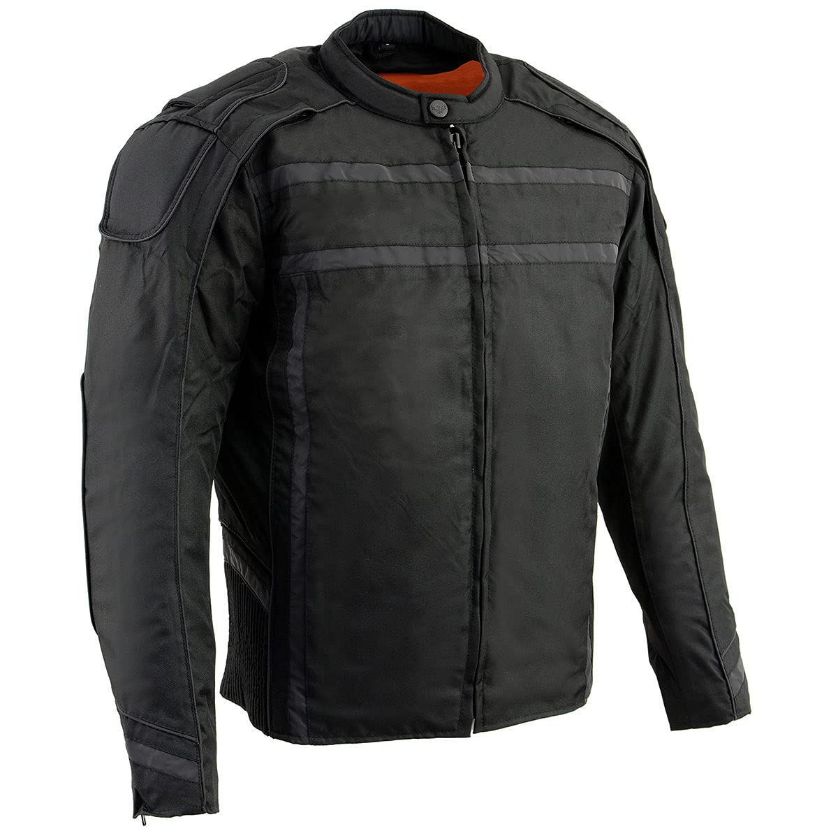 Milwaukee Leather MPM1740 Men's Black Vented Motorcycle Jacket with Reflective Stripes - Breathable Textile Riding Gear for Safety & Comfort on Road Trips