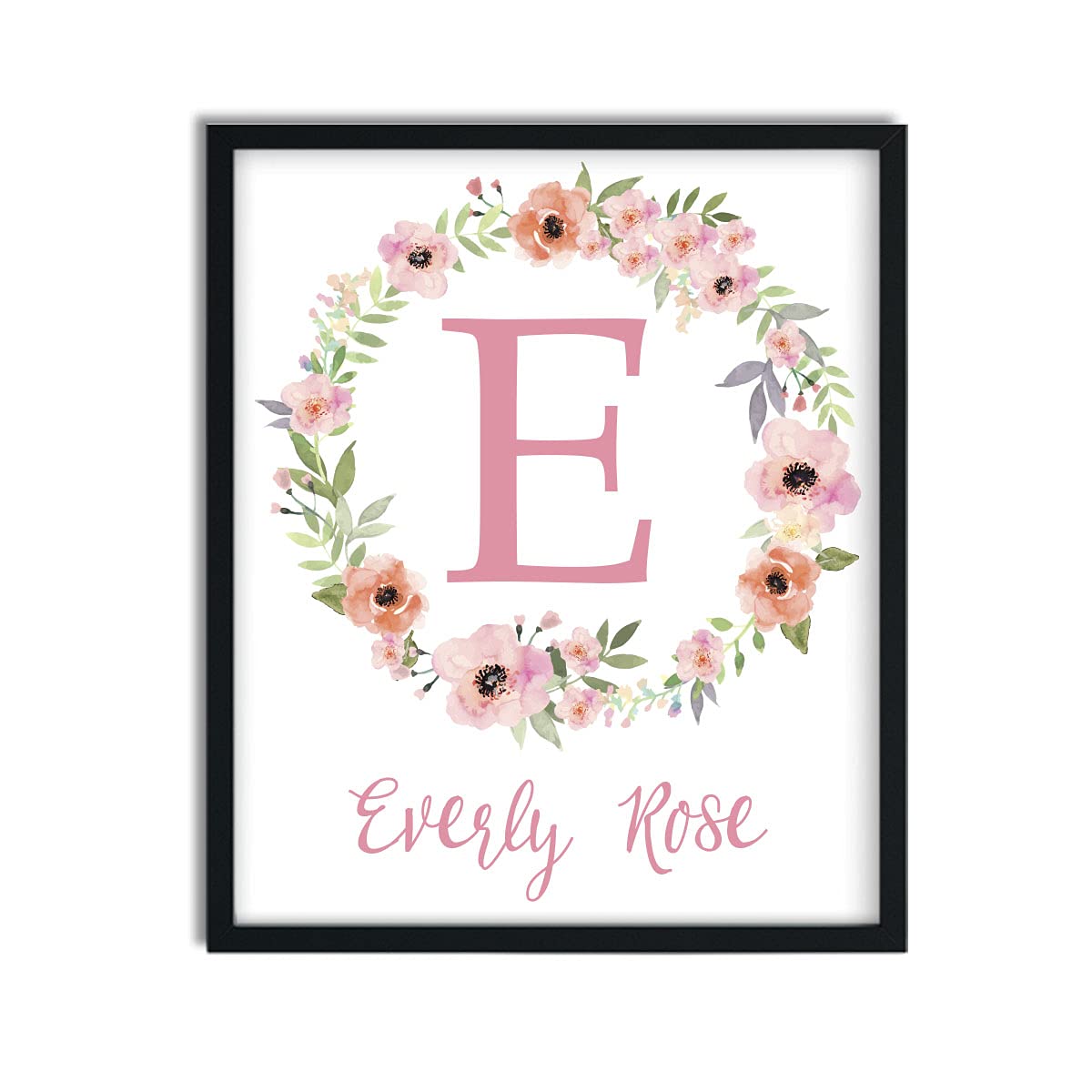 Personalized Girls Monogram Paper Art Print - Rustic Wood Nursery Name Sign for Baby Girl's Room, Pink Floral Nursery Decor & Dorm Wall Art | Perfect for Baby Showers, Birthday Gifts & Room Makeovers