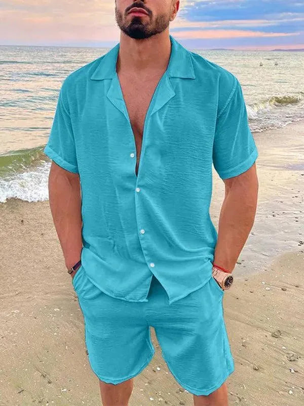 Breathable Men's Linen Shorts Set - Comfortable Relaxed Fit Casual Summer Shorts for Beach, Travel & Lounge Wear