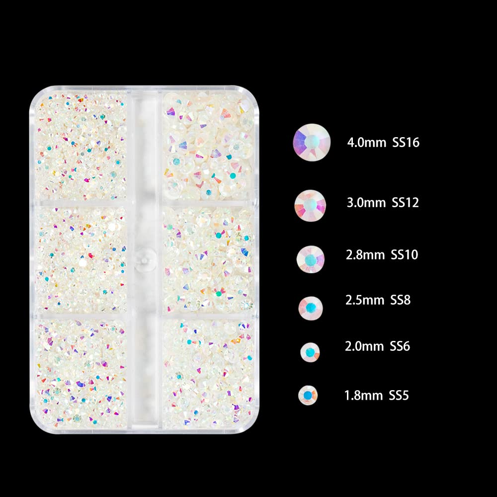Premium Nail Art Crystal Rhinestone Set - Flat Bottom Round Nails Gemstone Decorations for DIY Manicure & Acrylic Nails (Clear AB) | Perfect for Salon, Home Nail Art, and Party Glam Looks