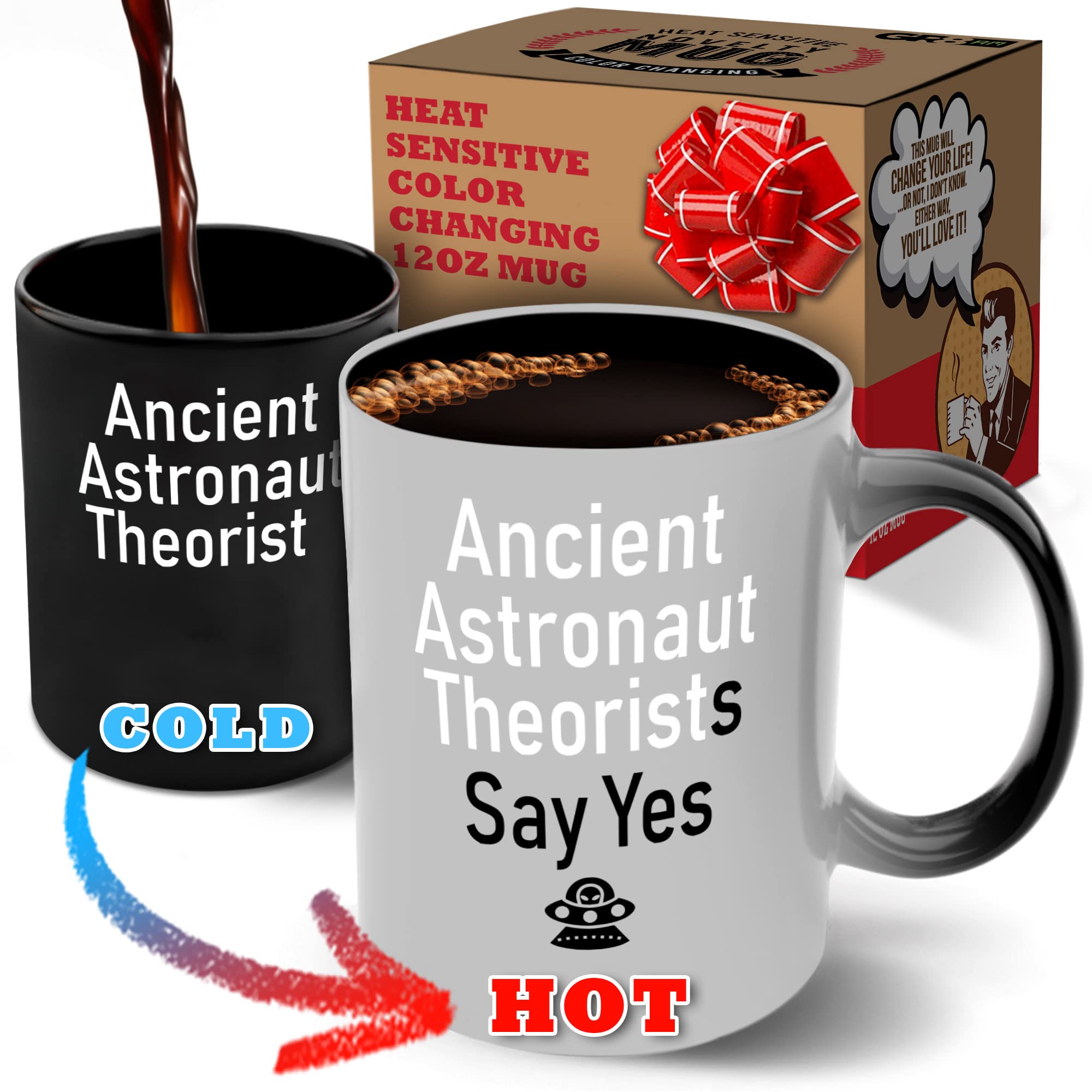 12oz Color-Changing Tea Mug with Ancient Astronaut Design - Ceramic Coffee Cup for Women & Men - Perfect Christmas Gift & Stocking Stuffer for Tea & Coffee Lovers (Great for Office, Home & Gifting)