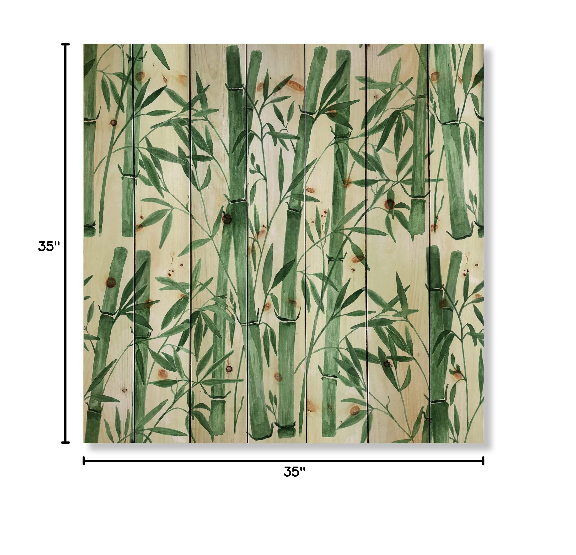 DesignQ Tropical Bamboo Forest Wood Wall Art - Large Floral Printed Pine Wood Panel Decor for Living Room, Bedroom & Office | Nature-Inspired Home Décor