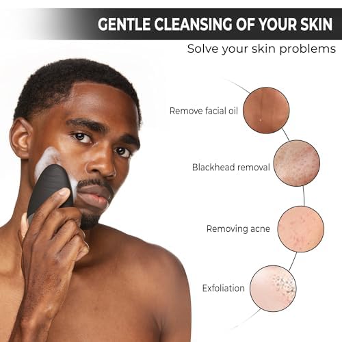 Kuroux Men's Facial Cleanser Brush - Sonic Vibrating Face Cleansing Brush with Soft Bristles, IPX7 Waterproof, Gentle Exfoliating Scrubber, Medical-Grade Silicone | Deep Pore Cleaning for Acne & Blackheads | Perfect for Daily Skincare & Travel