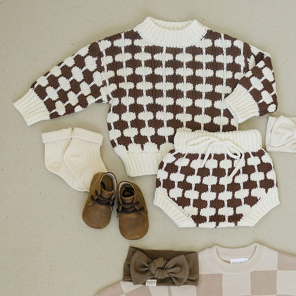 Soft Knit Bloomers in Brown & Cream - Comfortable Baby Pants for Playtime & Photo Shoots