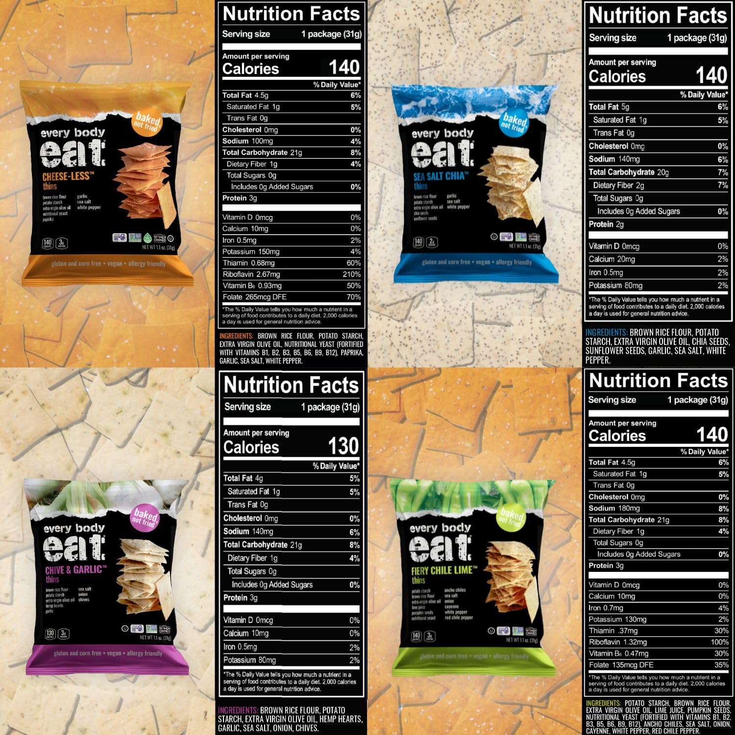 Every Body Eat Snack Thins Variety Pack - 20 Count | Gluten Free, Dairy Free, Vegan Snacks | Perfect for School Lunches, Office Snacks & On-the-Go Healthy Eating