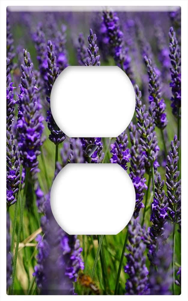 Lavender Blue Purple Floral Switch Plate Outlet Cover - Decorative Wall Plate for Home, Bedroom, Living Room, Office Decor