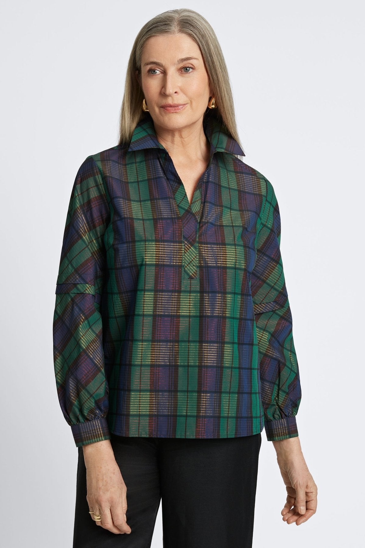 Frankie Men's Metallic Plaid Long Sleeve Popover Shirt | Casual Button-Up Top for Work, Date Night & Fall Layering