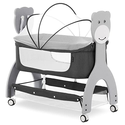 Dream on Me Cub Portable Bassinet - Dark Grey Baby Crib with Locking Wheels, Large Storage Basket & Mattress Pad | JPMA Certified | Perfect for Nursery, Bedroom & Travel Use