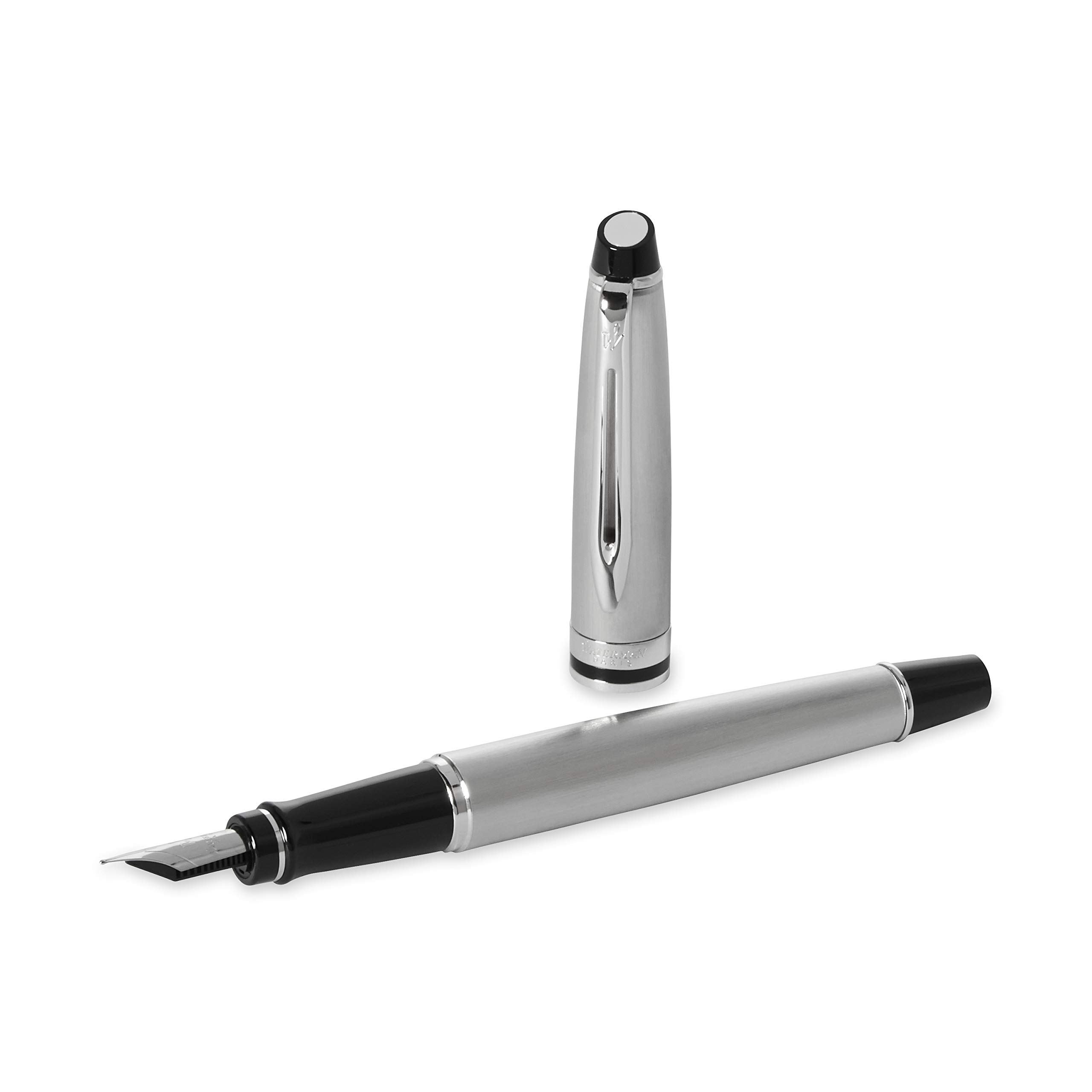 Waterman Expert Fountain Pen - Premium Stainless Steel with Chrome Trim, Fine Nib & Blue Ink Cartridge - Elegant Gift Box for Professionals, Writers & Collectors - Perfect for Business Signatures, Journaling & Luxury Gifts