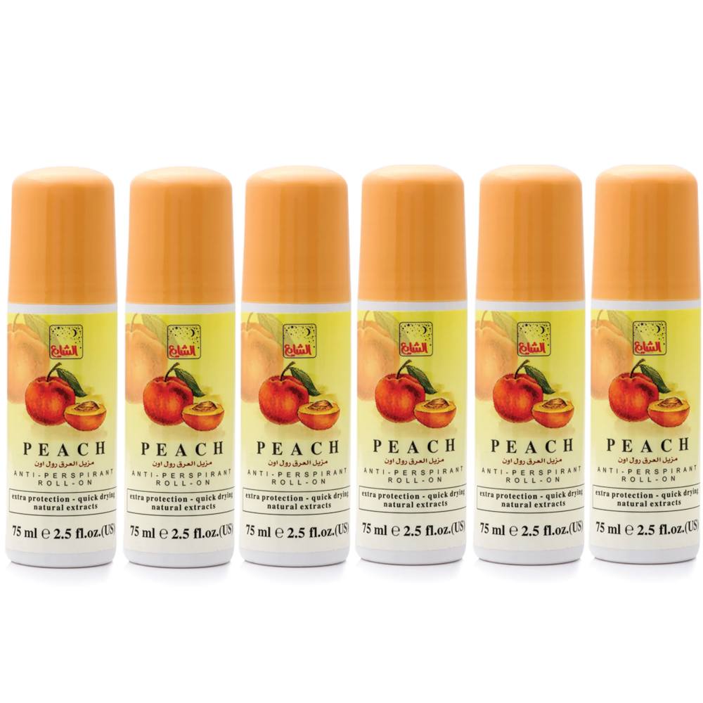 Peach Deodorant Roll-On 75ml (6-Pack) - Long-Lasting Freshness for Women & Men - Perfect for Gym, Work & Daily Use