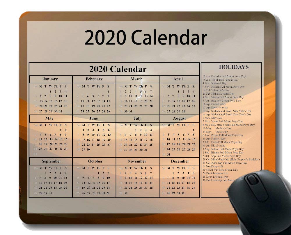 2020 Calendar Mouse Pad - Astronaut Desert Nature Lightning Themed Office Mouse Mat | Perfect for Work, Gaming & Home Office Setup
