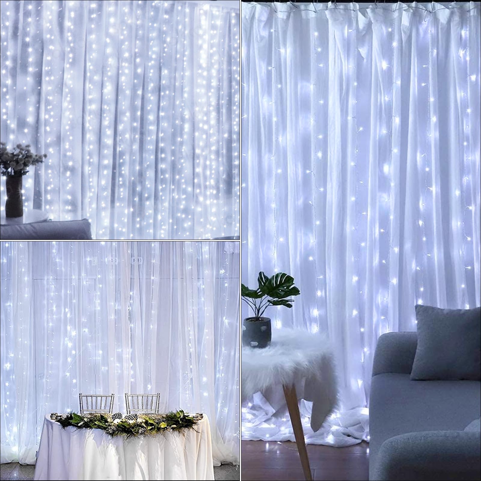 RJEDL 600LED Battery Operated Curtain Lights - 6x3m Waterproof Fairy String Lights with Remote, 8 Lighting Modes for Outdoor Garden, Patio, Gazebo, Party & Valentine's Day Decorations | Perfect for Weddings, Backyard Events and Holiday Lighting