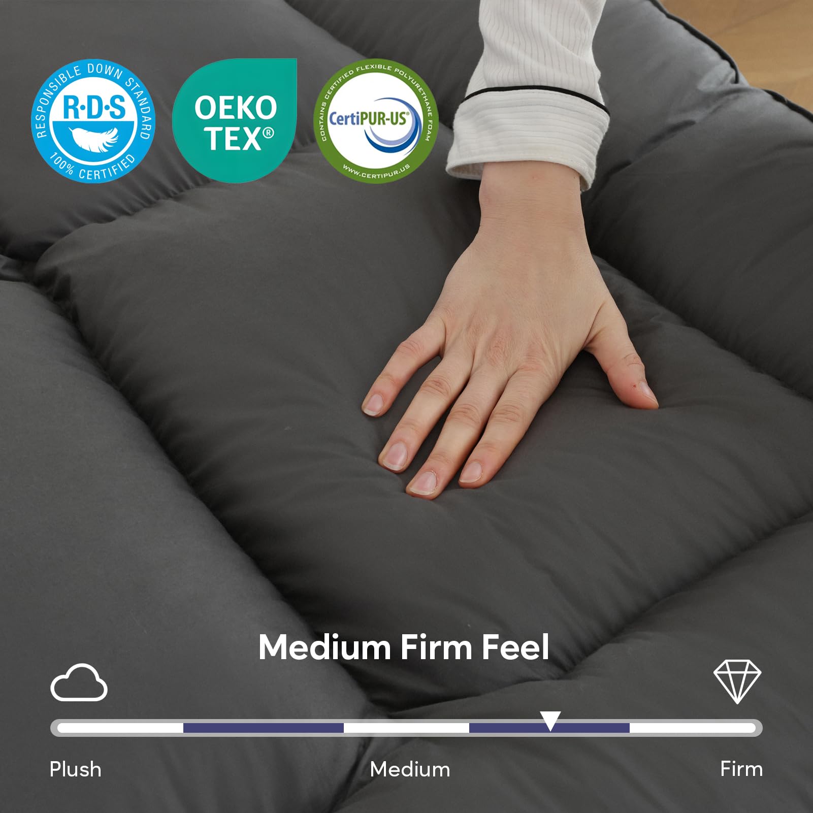 5 Inch Queen Size Mattress Topper with 4 Layer Goose Feather & Shredded Foam Filling - 100% Cotton Cover, CertiPUR-US Certified, Grey (60x80) - Perfect for Back Pain Relief & Luxurious Hotel-Style Comfort
