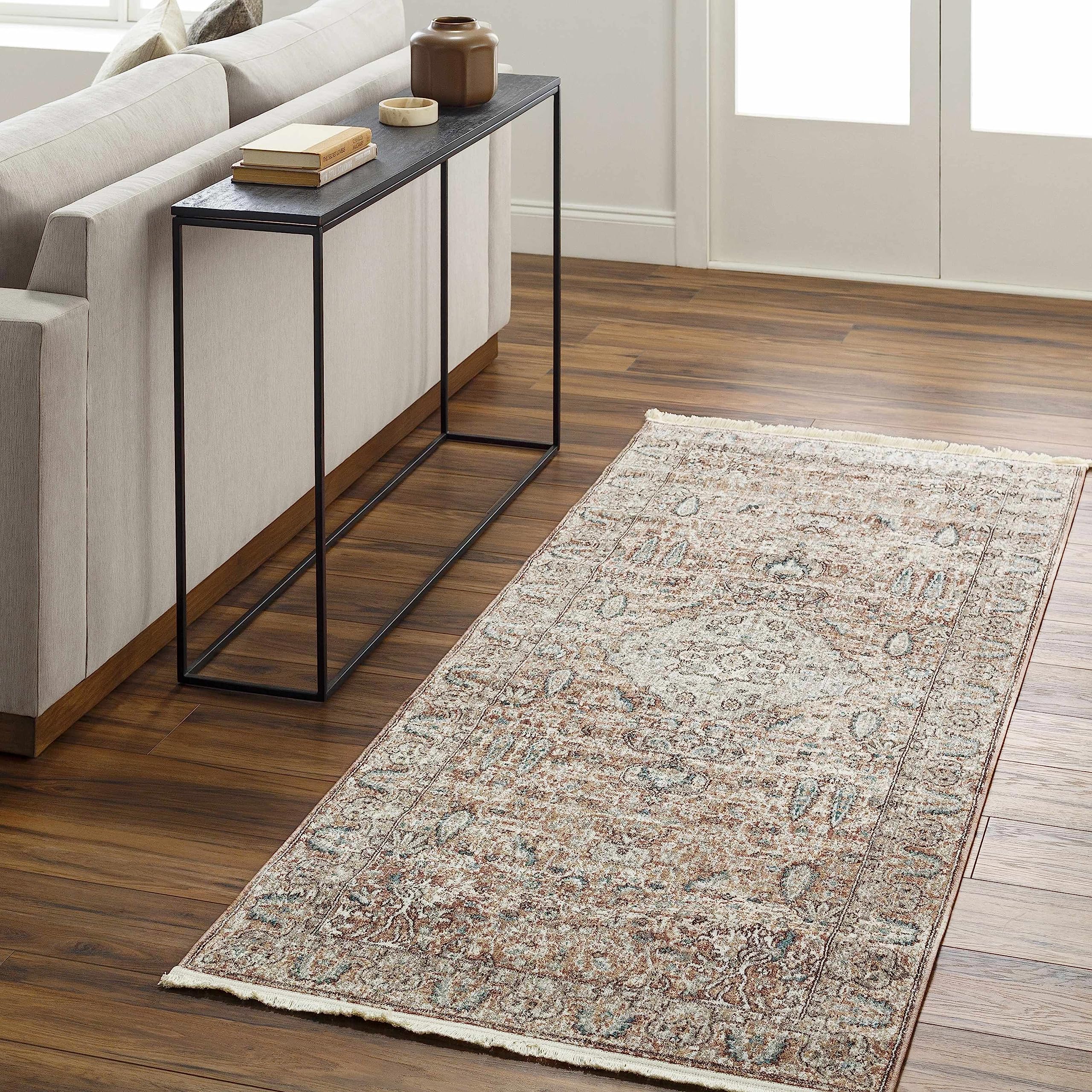 Stylish Hauteloom Suay Hallway & Kitchen Runner Rug - Oriental Traditional Bohemian Design in Light Brown & Light Blue - 2'11