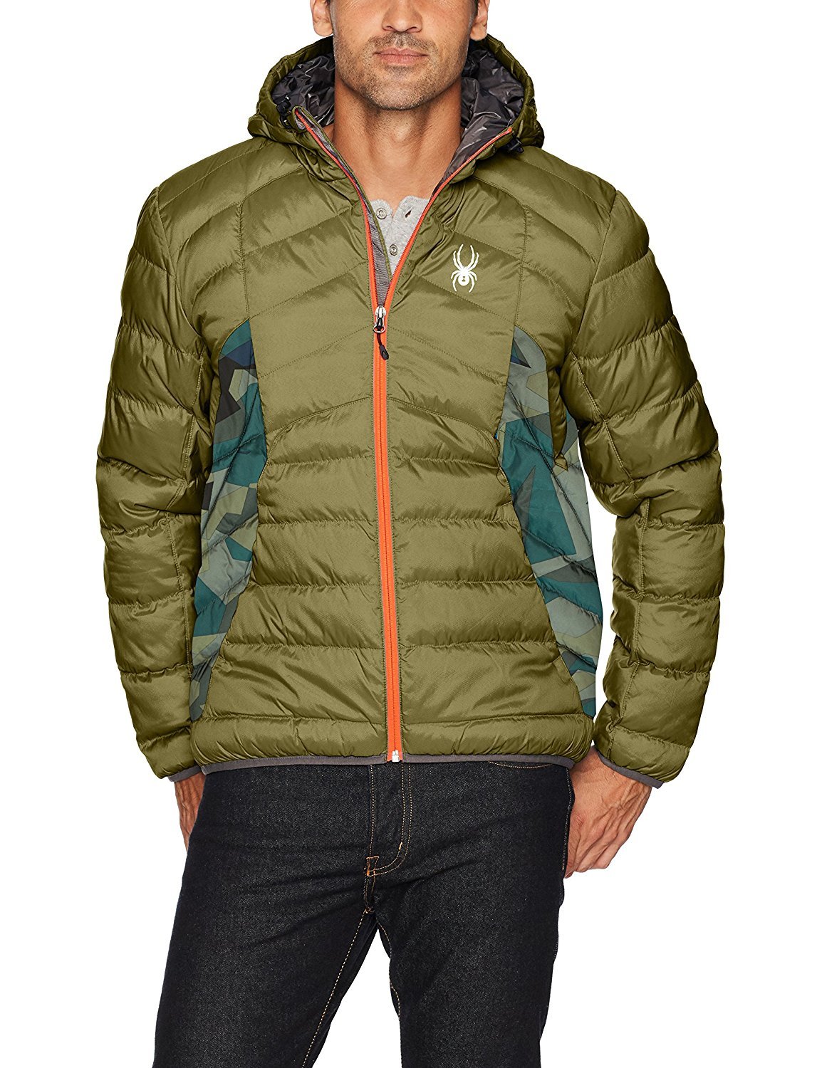 Spyder Men's Geared Hoodie Synthetic Down Jacket - Lightweight Warm Winter Coat for Outdoor Activities, Skiing & Snowboarding