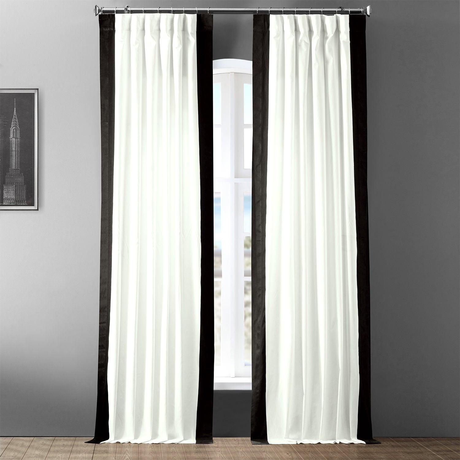 Fresh Popcorn & Black Bordered Vertical Printed Cotton Curtain - Stylish Window Treatment for Living Room, Bedroom, and Home Theater Decor