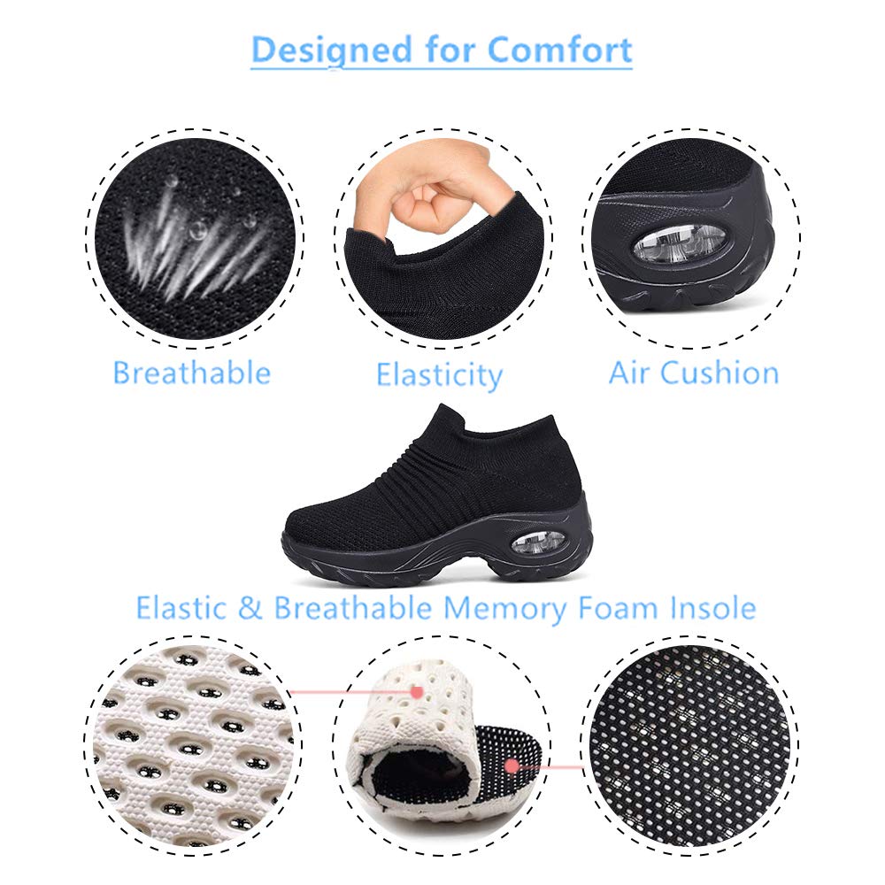 Hitmars Women's Running Shoes - Lightweight Mesh Sneakers with Air Cushion for Walking, Gym & Sports | Comfortable Knit Design in Black, Blue, Grey, Pink, White | UK Sizes 3-9 | Perfect for Casual Wear, Jogging & Workouts