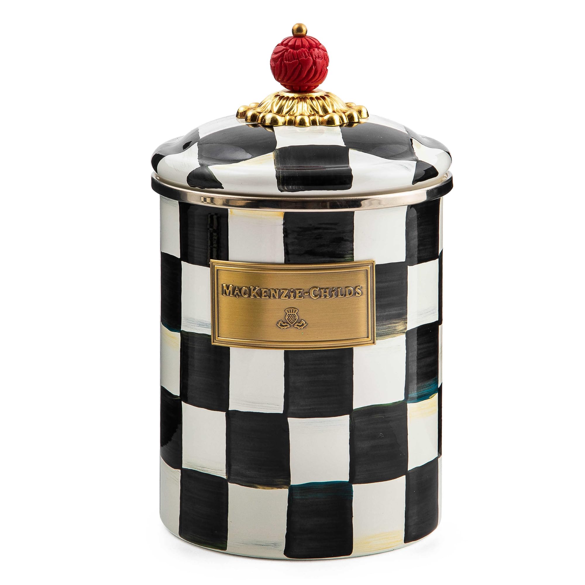 MACKENZIE-CHILDS Courtly Check Canister with Lid - Airtight Sugar, Coffee, Flour Storage Container (Medium Size) | Perfect for Kitchen Pantry Organization & Countertop Decor