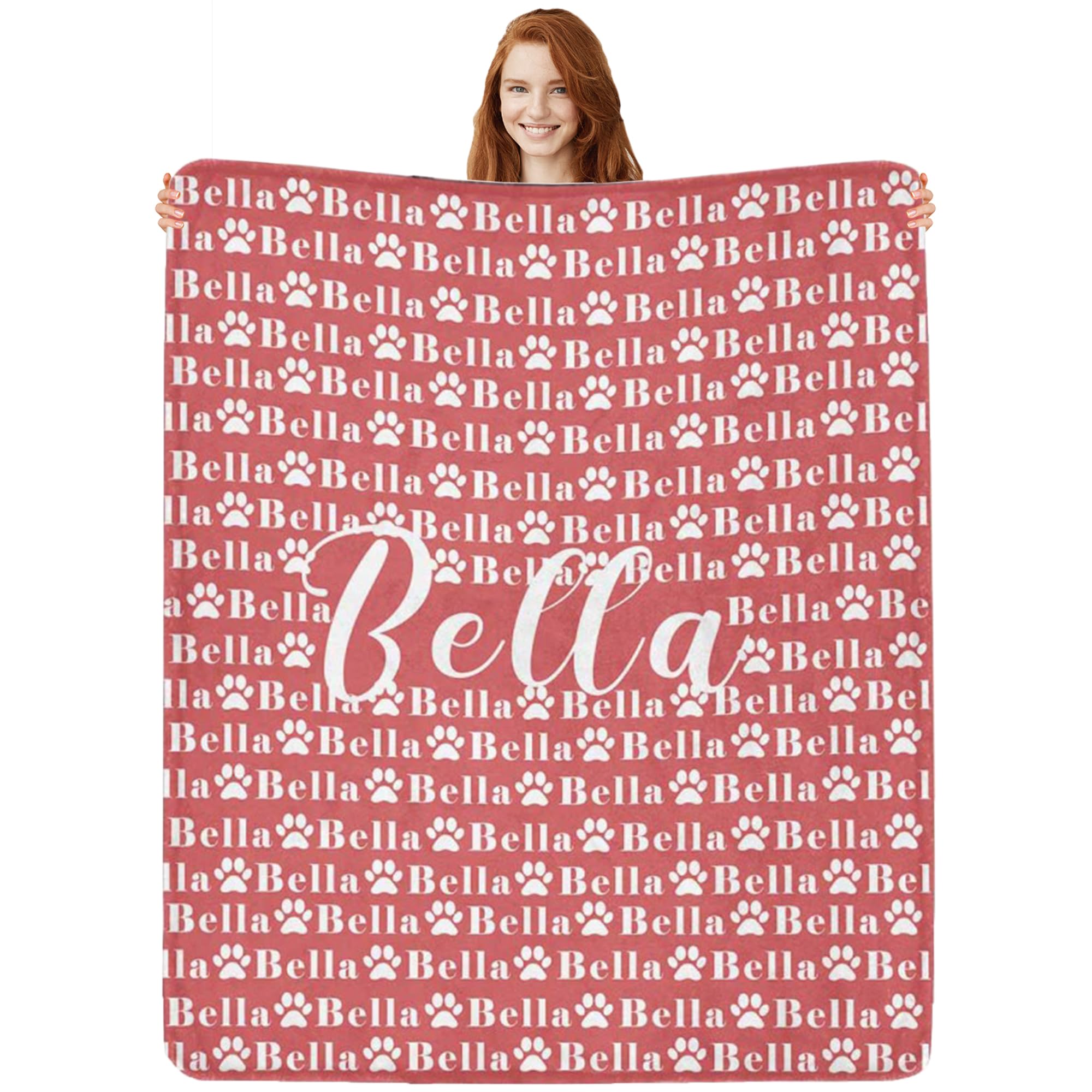 Custom Personalized Paw Print Dog Blanket with Pet's Name - Soft Fleece Throw Blanket for Small Medium Large Dogs | Memorial Gift for Dog Lovers, Pet Parents & Family | Perfect for Couch, Bed & Travel Use