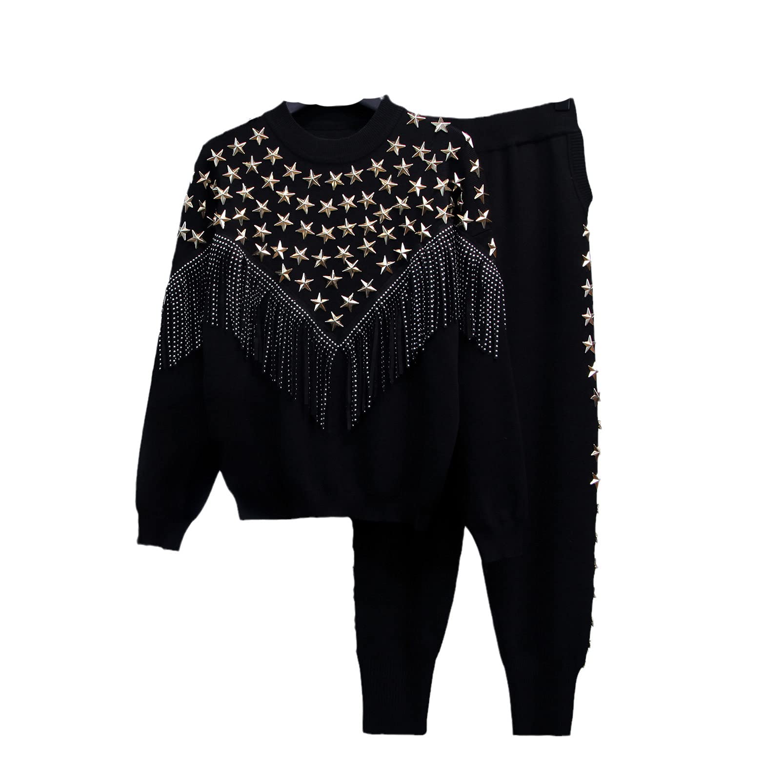 Women's Star Rivet Tassel Sweater & Casual Pants Two-Piece Set - Trendy Tracksuit Outfit for Women | Perfect for Lounge Wear, Street Style & Casual Outings