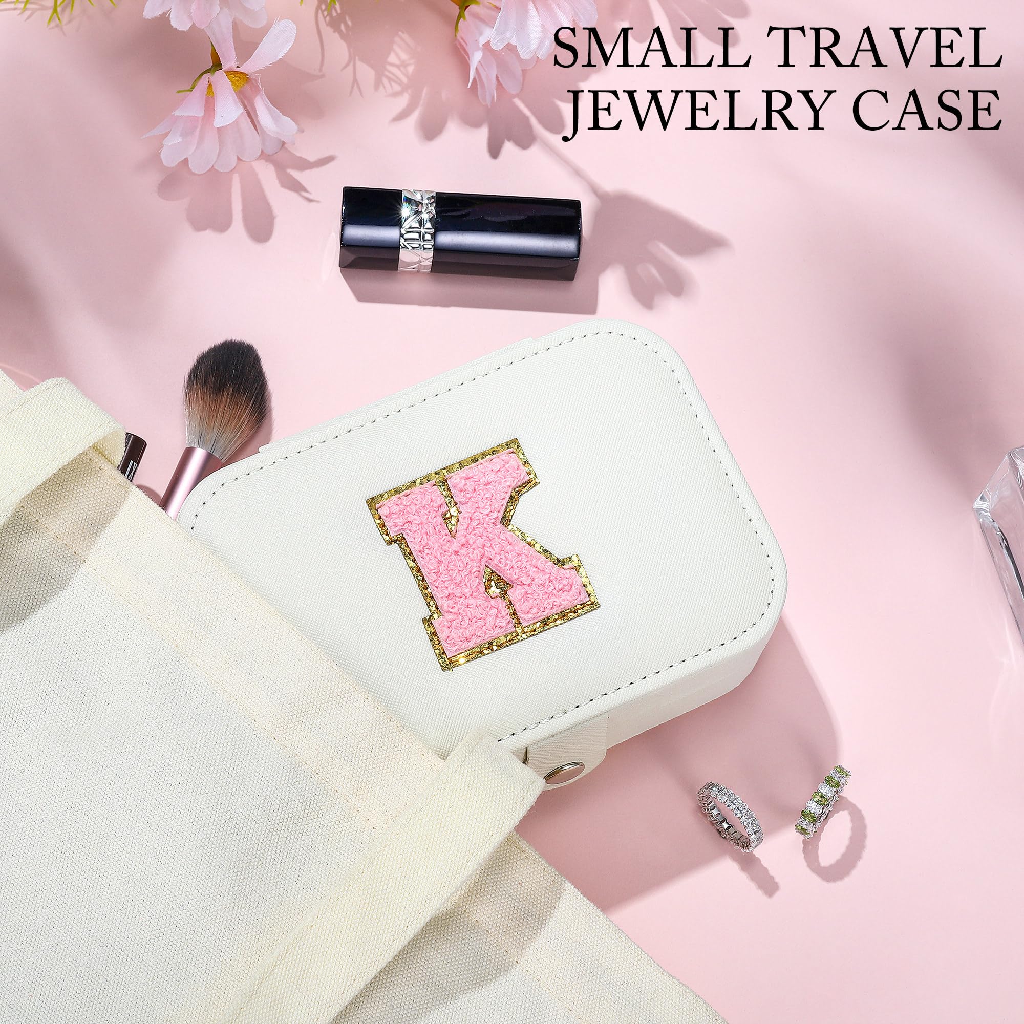Personalized A Initial Travel Jewelry Organizer for Women & Girls - Medium Size White Jewelry Case for Necklaces, Rings & Earrings | Perfect for Vacation, Business Trips & Honeymoon Packing