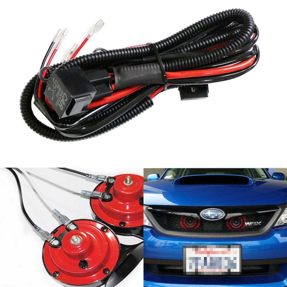 12V Car Horn Wiring Harness Relay Kit with Grille Mount - Heavy Duty Blast Tone Horns for Trucks, SUVs & Vehicles - Perfect for Off-Roading, Emergency Alerts & Custom Upgrades