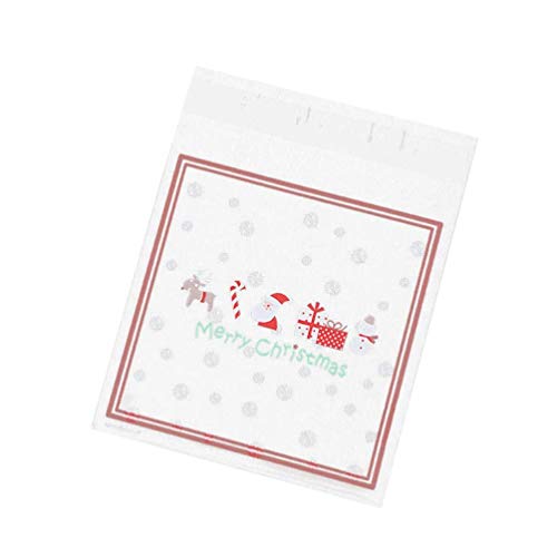 UPKOCH 100-Pack 10x10cm Christmas Candy Bags - Self-Adhesive Plastic Cookie & Biscuit Packaging Bags for Holiday Parties, Xmas Favors, Gift Wrapping & Baking Treats
