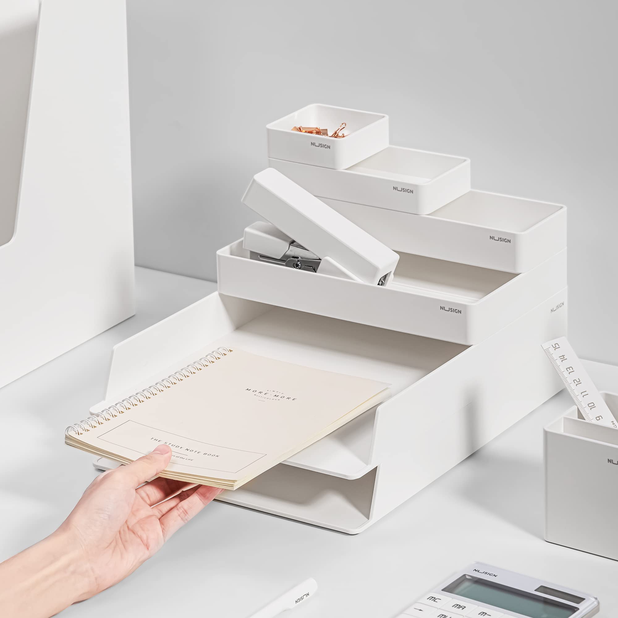 NUSIGN 6-Piece Stackable Paper Letter Tray Organizer - White Desk File Sorter for Office, Workspace & Home Organization - Perfect for Mail, Documents, Bills and Office Supplies Storage