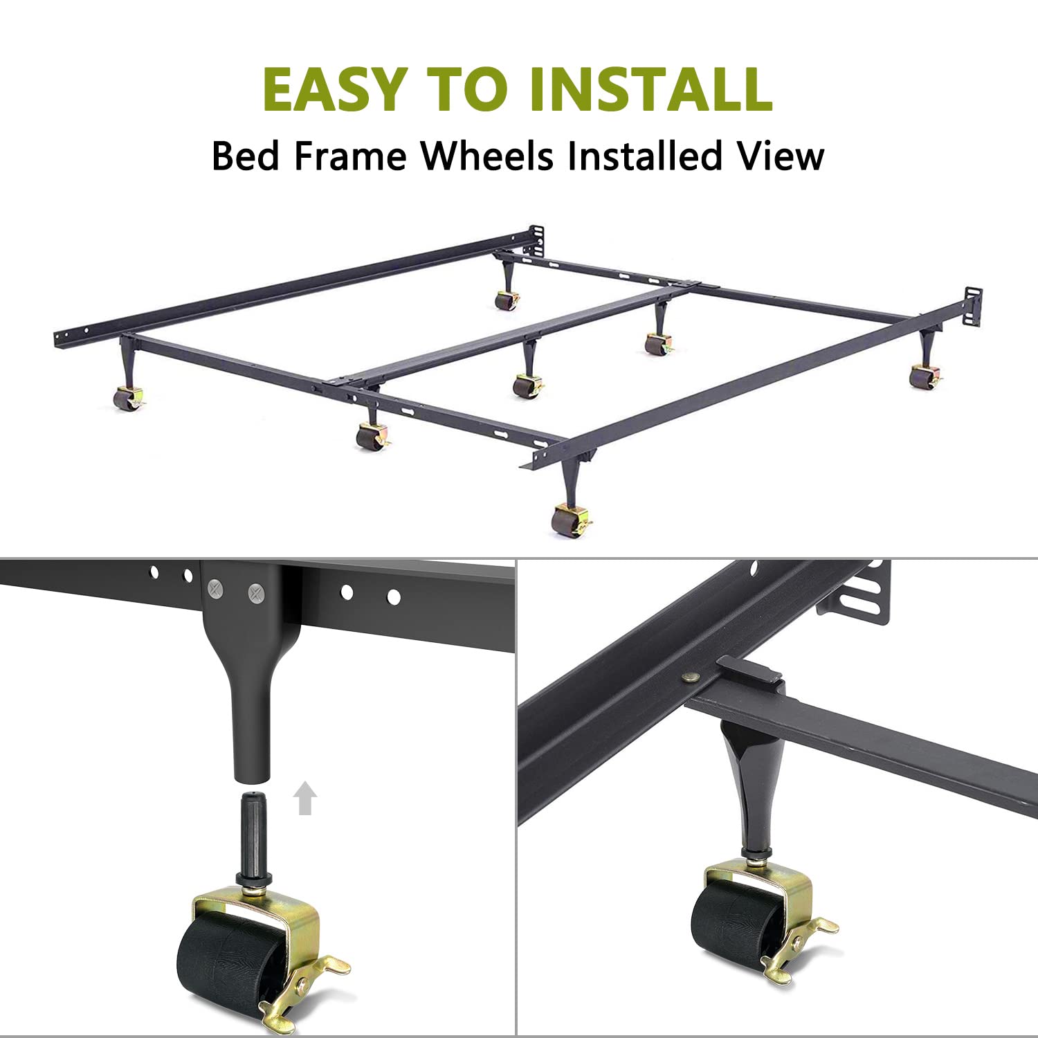 Heavy Duty Locking Swivel Bed Casters - 6 Pack Metal Bed Frame Wheels with Brakes, Replacement Rollers for Furniture, Bed Frame Socket Stem - Perfect for Adjustable Beds, Hospital Beds, and Home Furniture Mobility