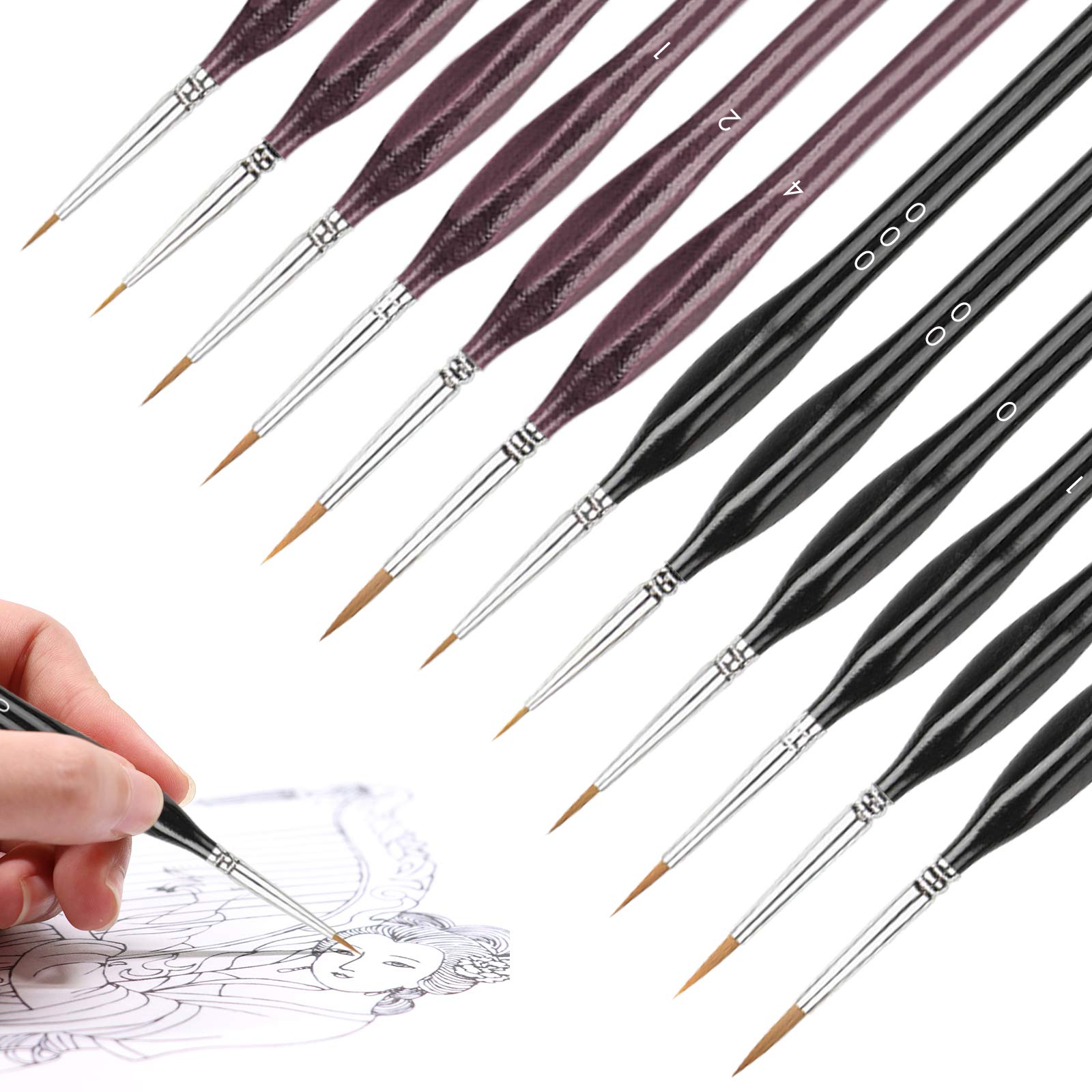 2 Pack Detail Paint Brushes Set - 12 Professional Artist Brushes for Watercolor, Acrylic & Oil Painting - Fine Tip Art Supplies (6 Black + 6 Brown) - Perfect for Canvas, Miniature & Fine Art Projects