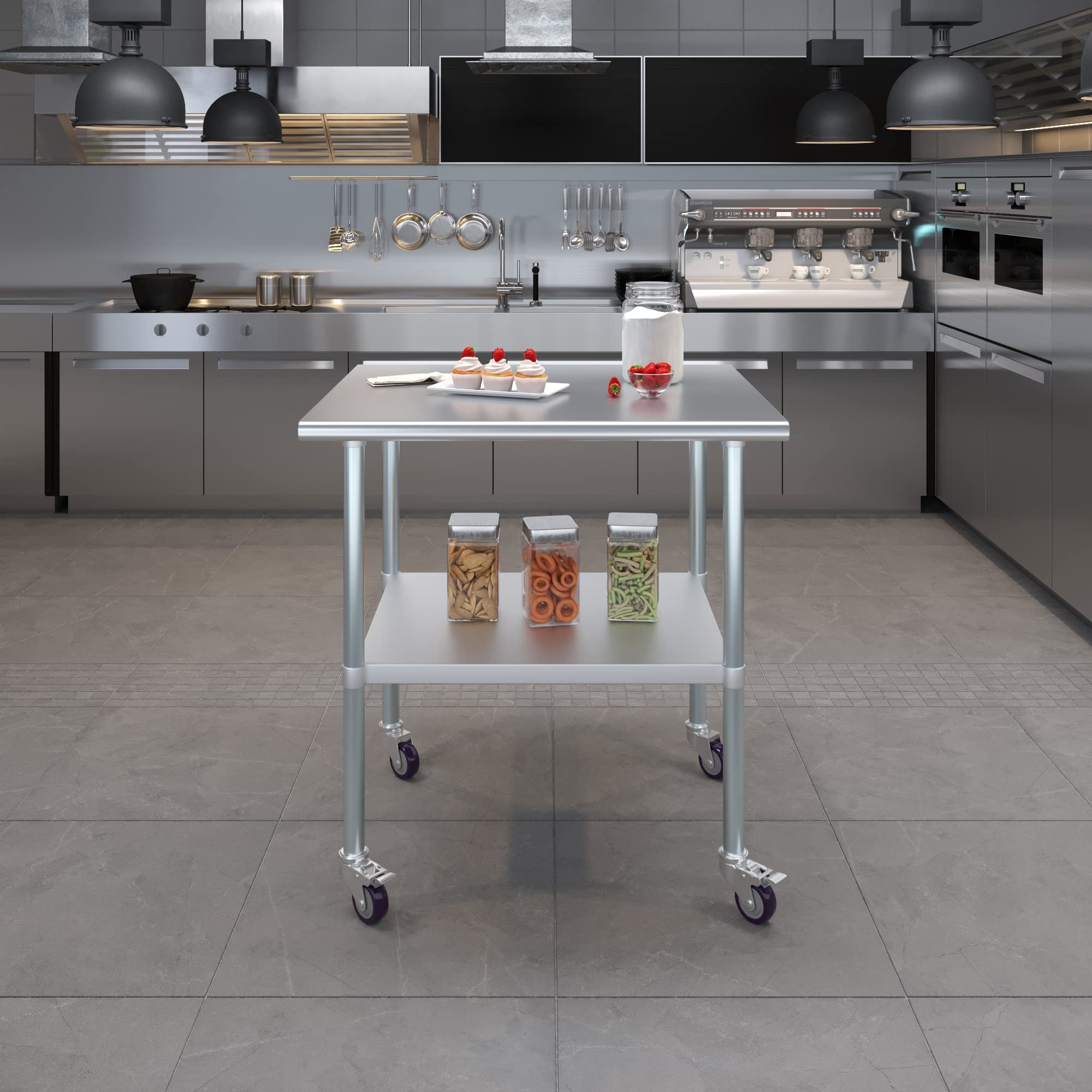 AmGood Stainless Steel Work Table with Wheels - 36