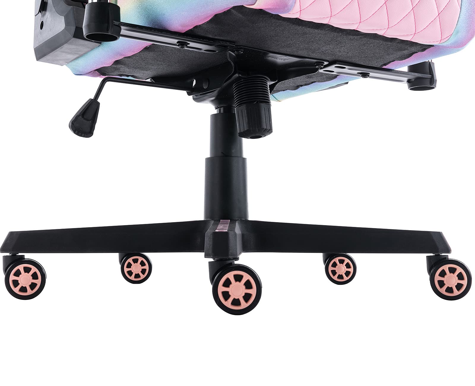 Pink Gaming Chair with Lumbar Support & Kitty Headrest - Ergonomic Office Computer Desk Chair for Women, Perfect Gift for Girlfriend (Black Rainbow) - Ideal for Gaming Setups, Home Office & Streaming Stations