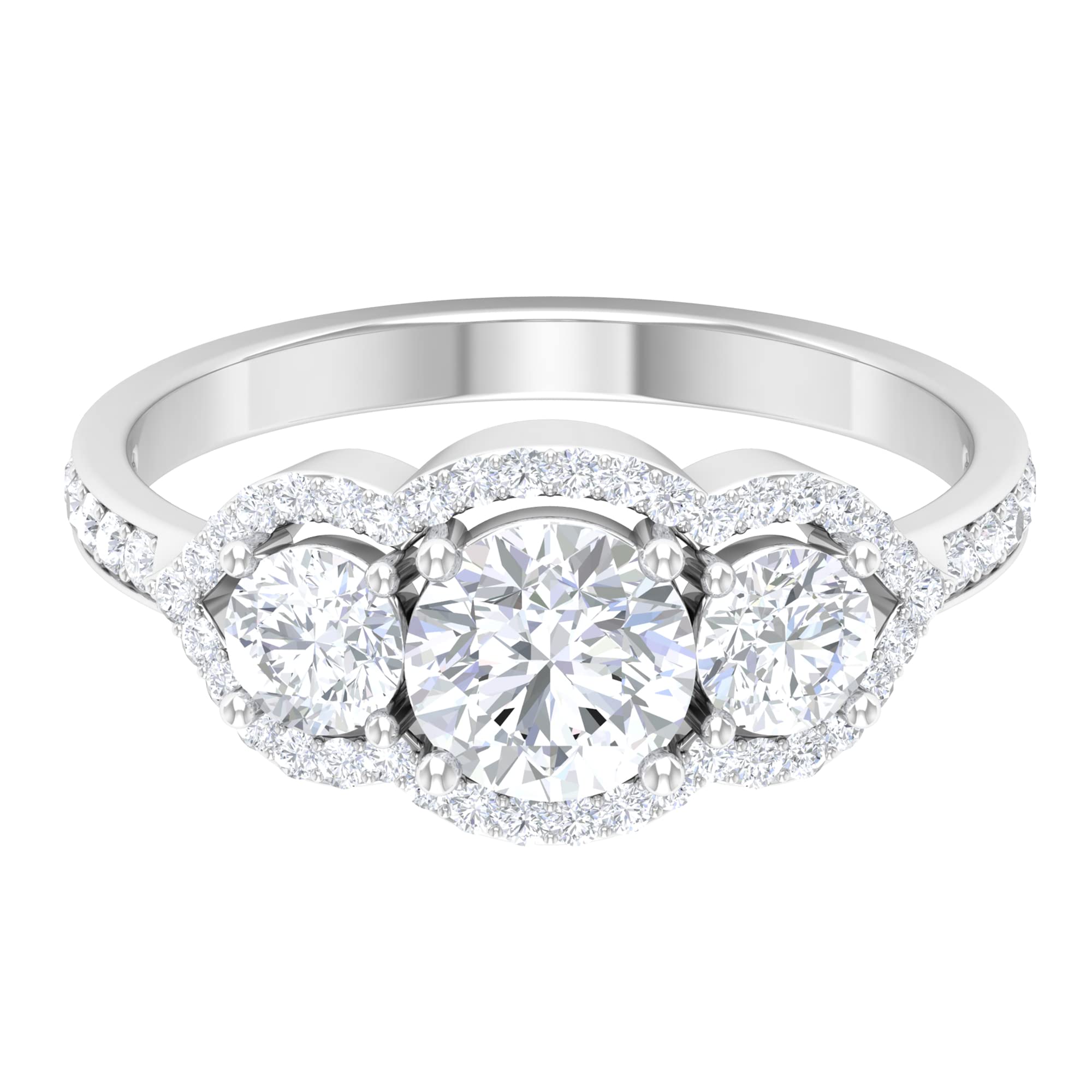 2 CT Cubic Zirconia and 10K Solid Gold Three Stone Statement Ring for Women | Elegant Gold Zirconia Ring for Weddings, Anniversaries & Special Occasions
