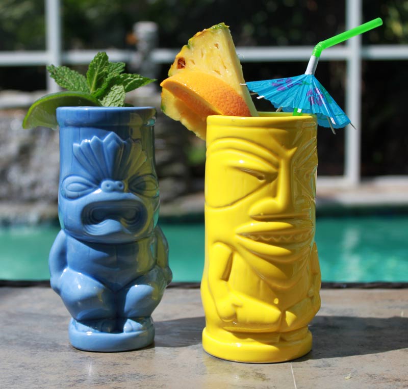 BarConic® 12 oz Tiki Cocktail Glasses - Set of 4 Yellow Tropical Themed Cups for Summer Parties, Luau Events & Beach-Themed Decor