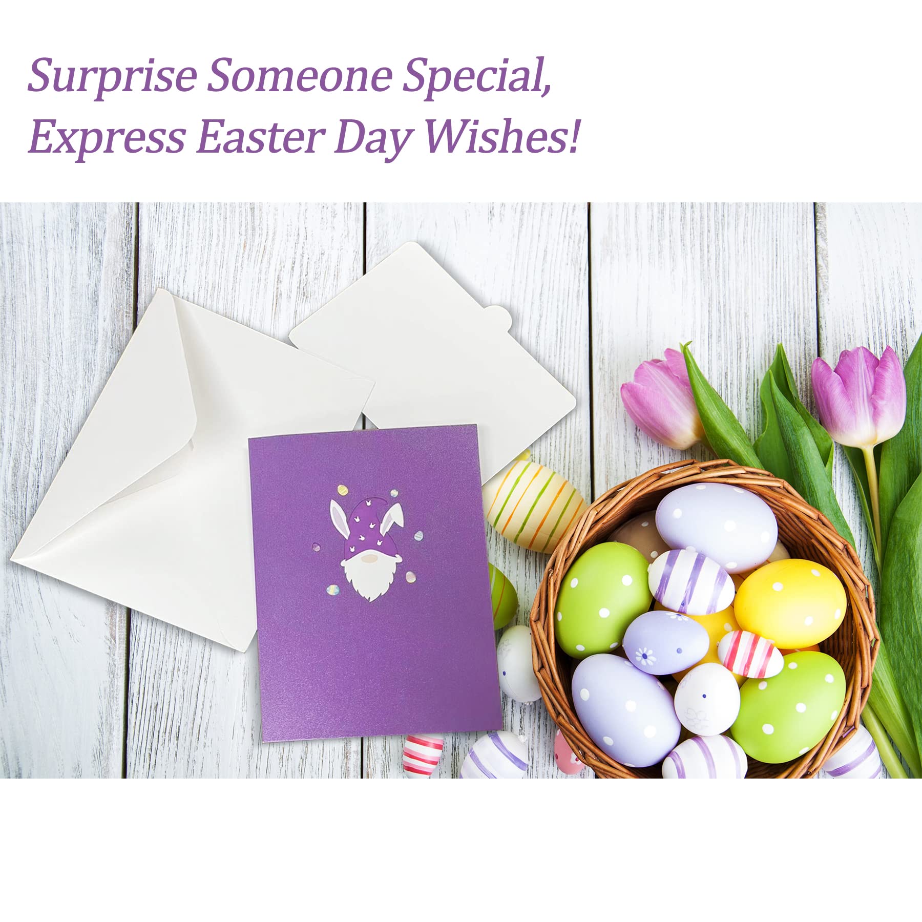 3D Pop Up Bunny Gnome Easter Greeting Cards with Envelopes - Religious Easter Cards for Kids, Children, Boys & Girls - Perfect for Easter Celebrations, Church Events & Family Gatherings