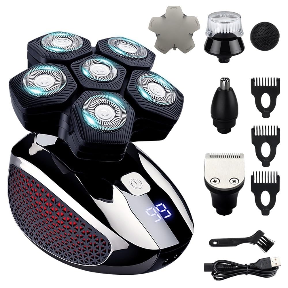 5-in-1 Electric Head Shaver for Men - Waterproof Bald Head Trimmer with Nose & Sideburn Clippers - Wet/Dry Grooming Kit for Smooth Shaving at Home or Travel