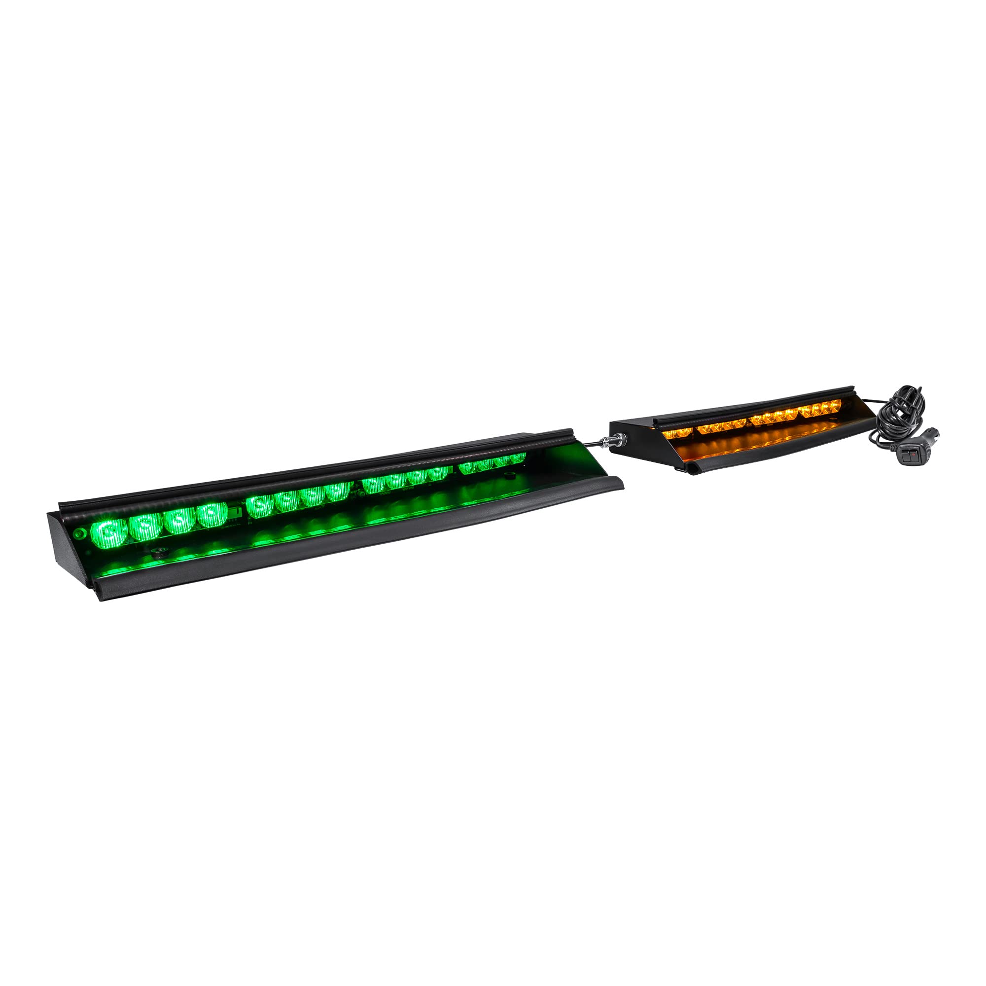 LAMPHUS SolarBlast 32W Amber Green LED Emergency Visor Light Bar - 48 Flash Modes, Plug-N-Play, Universal Fit - Flashing Warning Strobe Interior Light for Volunteer Firefighter Vehicles, Police Cars & Emergency Response - Ideal for Night Patrols & Roadside Assistance