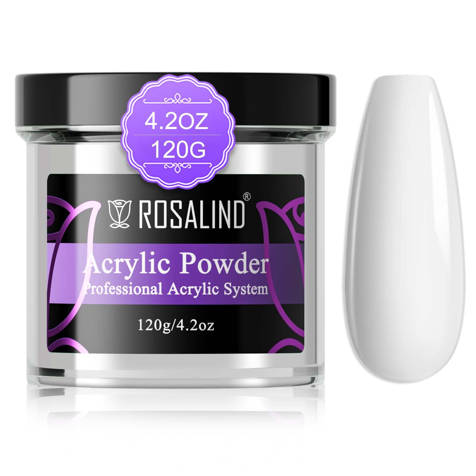 ROSALIND 4.2oz Opal White Acrylic Nail Powder - Professional Polymer Powder for Acrylic Nail Extensions & French Nail Carving | No UV Lamp Needed | Perfect for Salon Professionals & DIY Manicures at Home