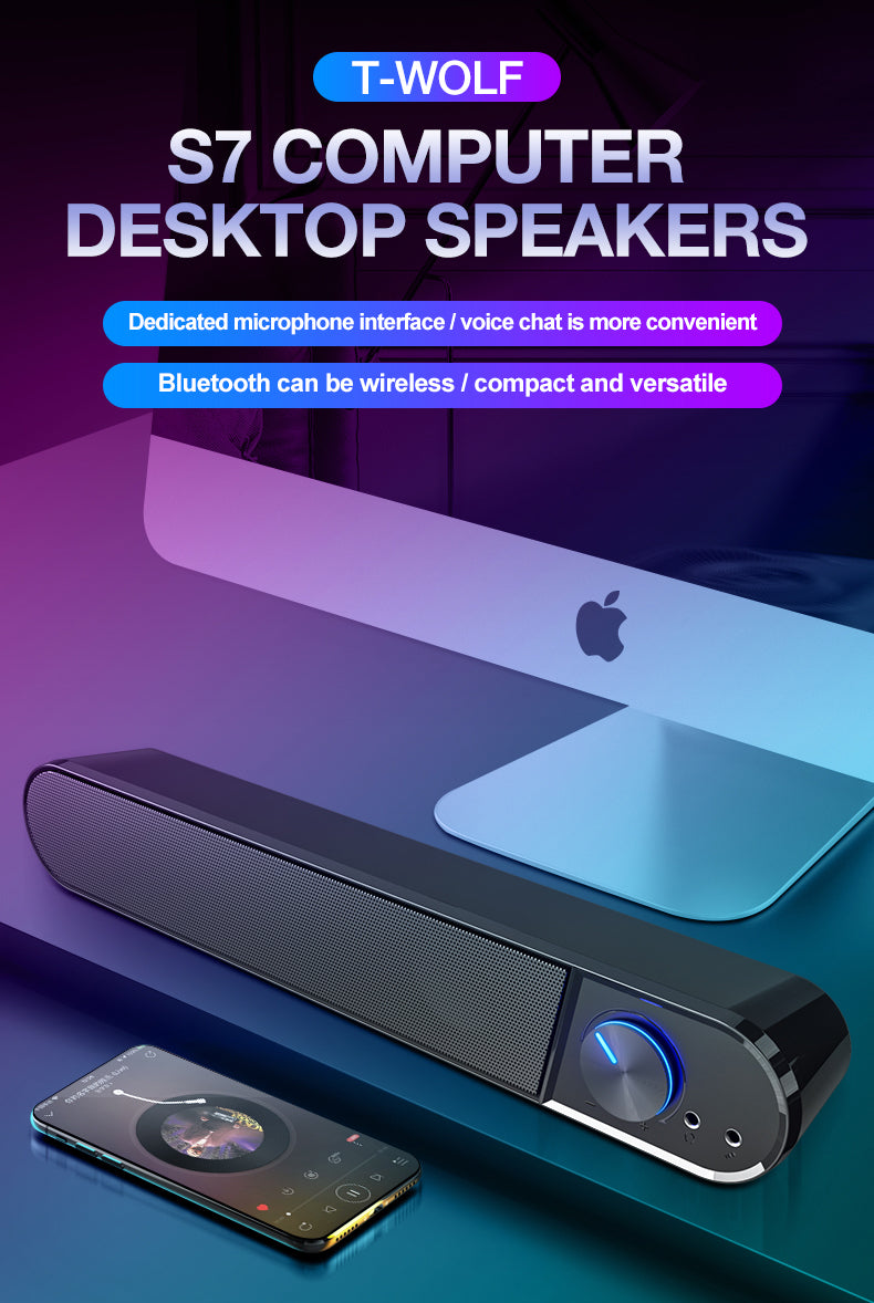 Wireless Bluetooth Speaker with USB 2.0 - Portable Soundbar for Computer, Desktop, TV, Gaming & Projectors | Plug & Play | Perfect for Home Theater, Office Meetings & Outdoor Parties (Model S7)