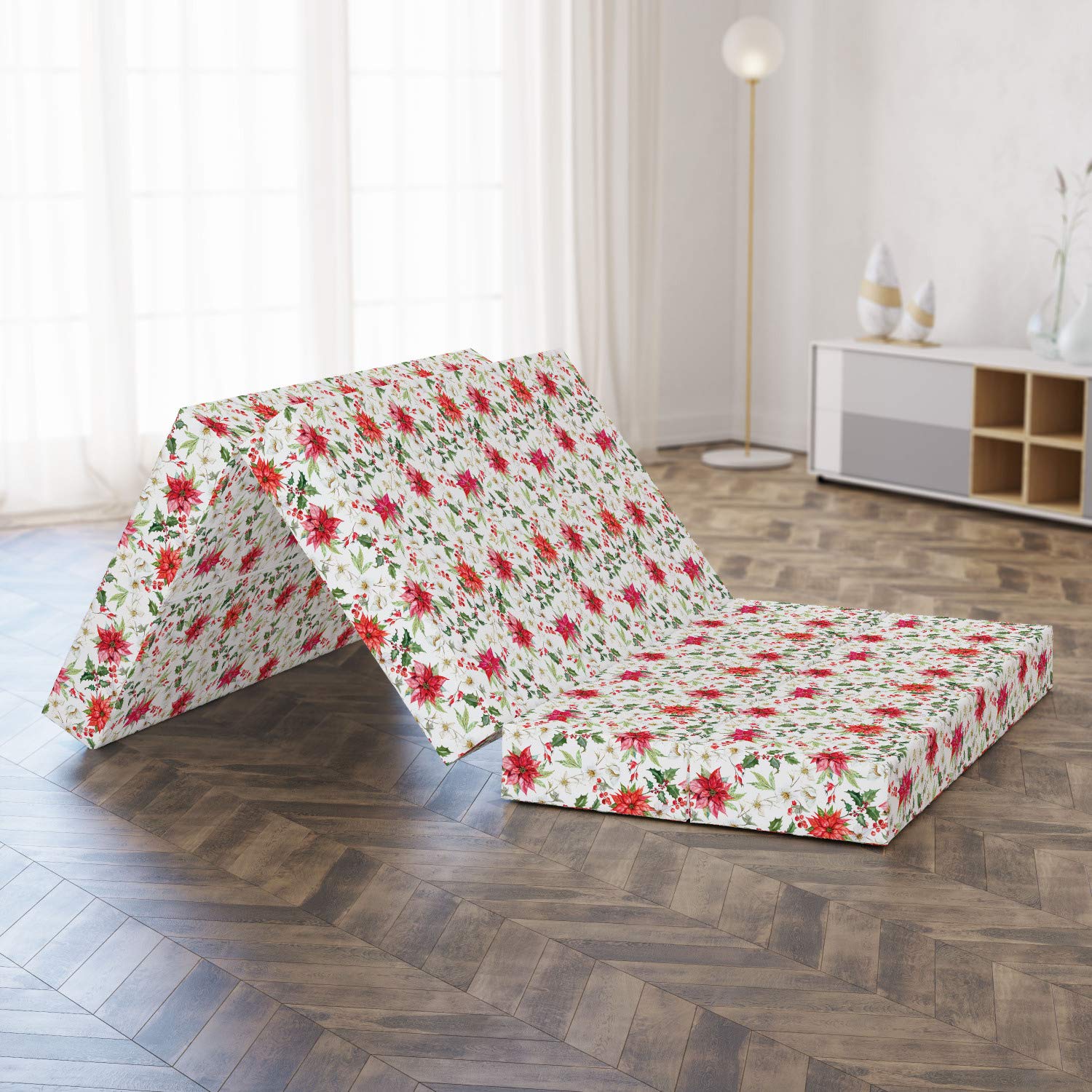 Ambesonne Floral Foldable Mattress | Christmas Flower Buds Design | 78.7