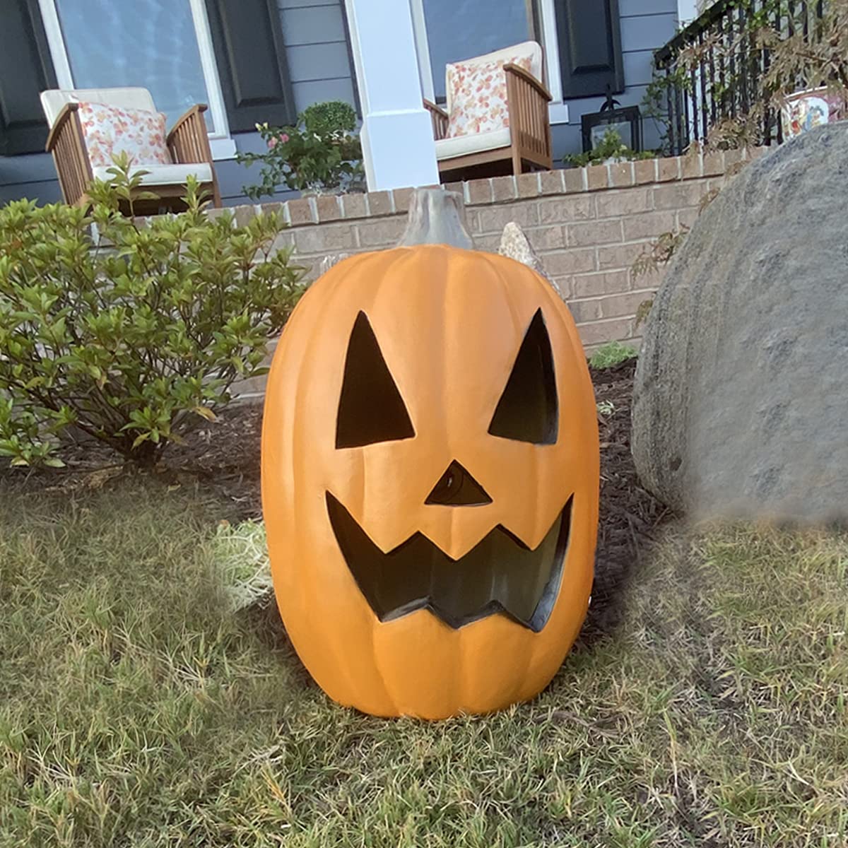 16in Waterproof LED Pumpkin Lamp - Scary Angry Face Halloween Decor for Porch, Front Door, Fireplace | Outdoor & Indoor Party Decoration | Jack O'Lantern with Prelit Lights - Perfect for Halloween Night, Fall Festival, and Spooky Home Decor