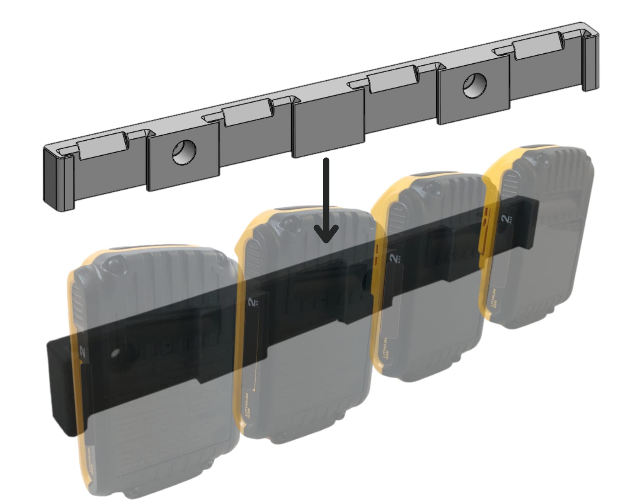 Dewalt 20V Battery Holder for 4 Batteries - Wall Mount Storage Organizer for Dewalt 20V Power Tool Batteries - Perfect for Garage, Workshop & Tool Storage Organization