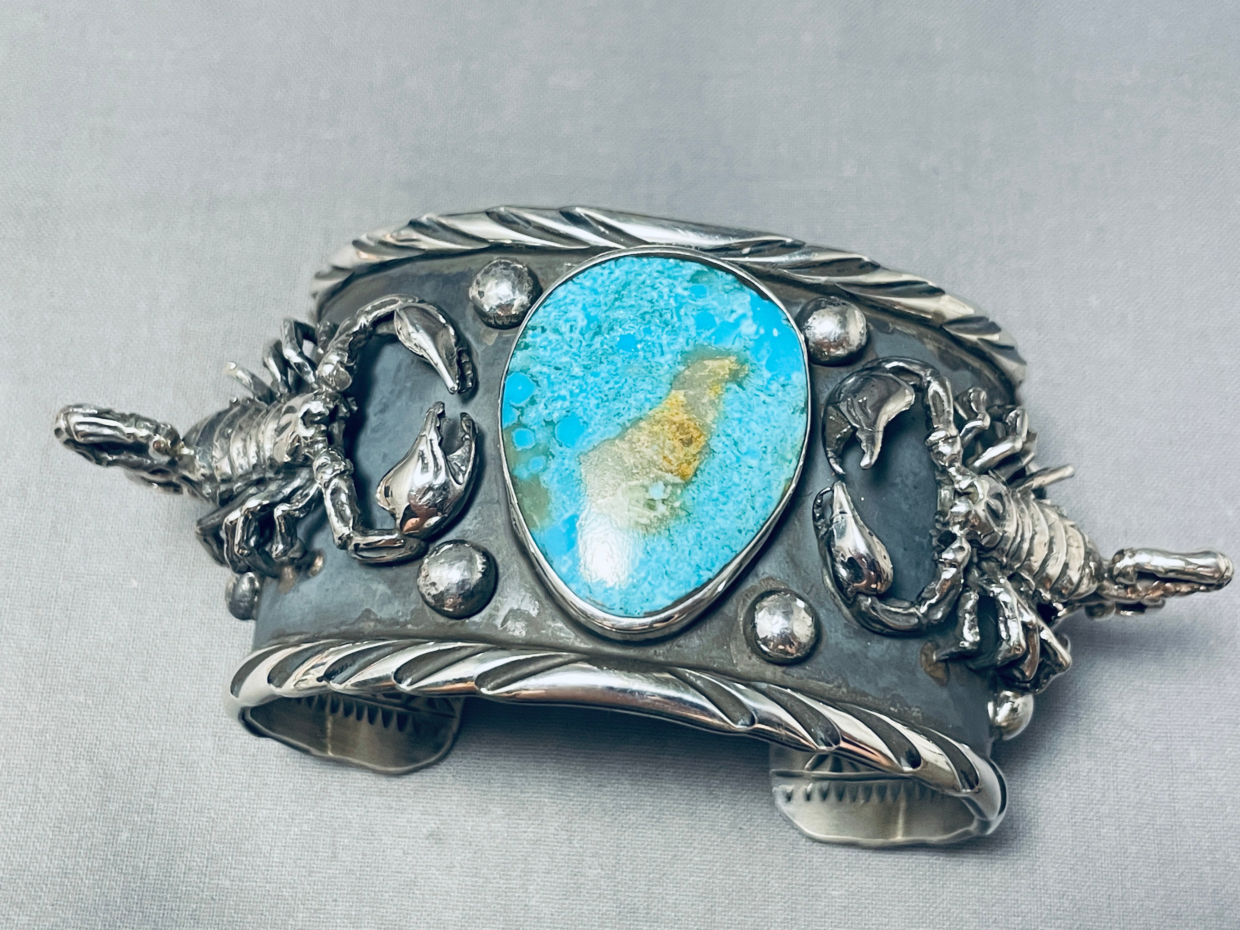 Authentic Native American Scorpion Turquoise Sterling Silver Bracelet - 109g Handcrafted Jewelry for Women, Boho Chic Accessory, Gift for Her, Perfect for Festivals & Special Occasions