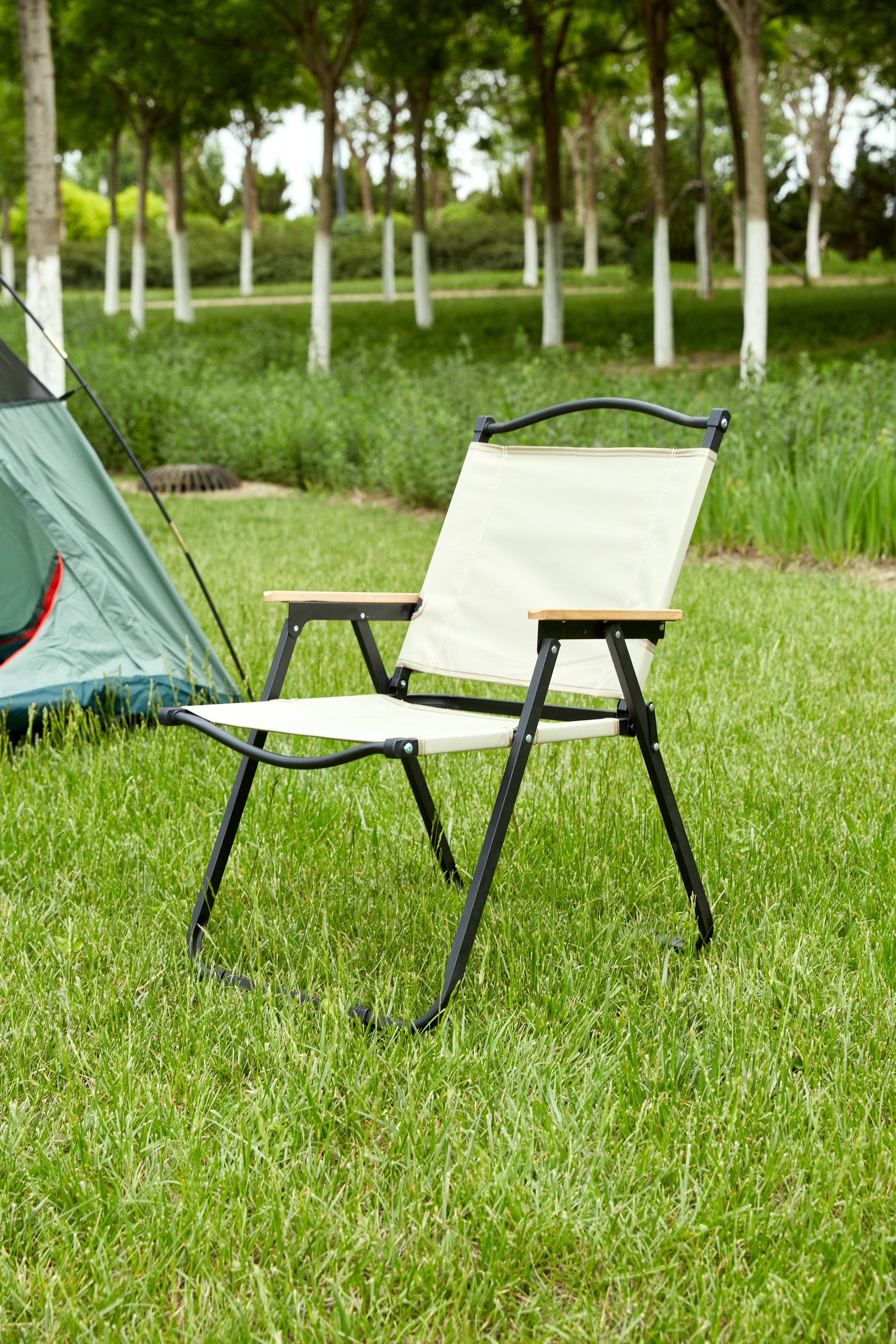 Portable Folding Camping Chair for Outdoor & Indoor Use - Lightweight Beach, Picnic, Backyard, BBQ, Party, Patio Chair in Beige - Perfect for Travel, Hiking, and Relaxation