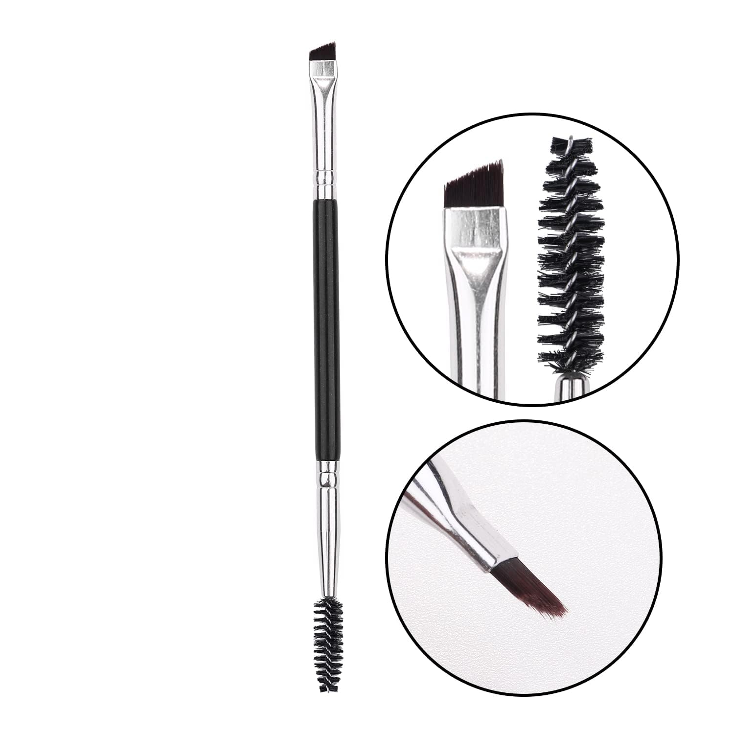 Double Ended Eyebrow Brush & Spoolie - Angled Brow Brush for Precision Application & Blending of Eyebrow Powders, Waxes & Gels - Professional Makeup Tool for Perfect Brows - Ideal for Home, Travel & Salon Use