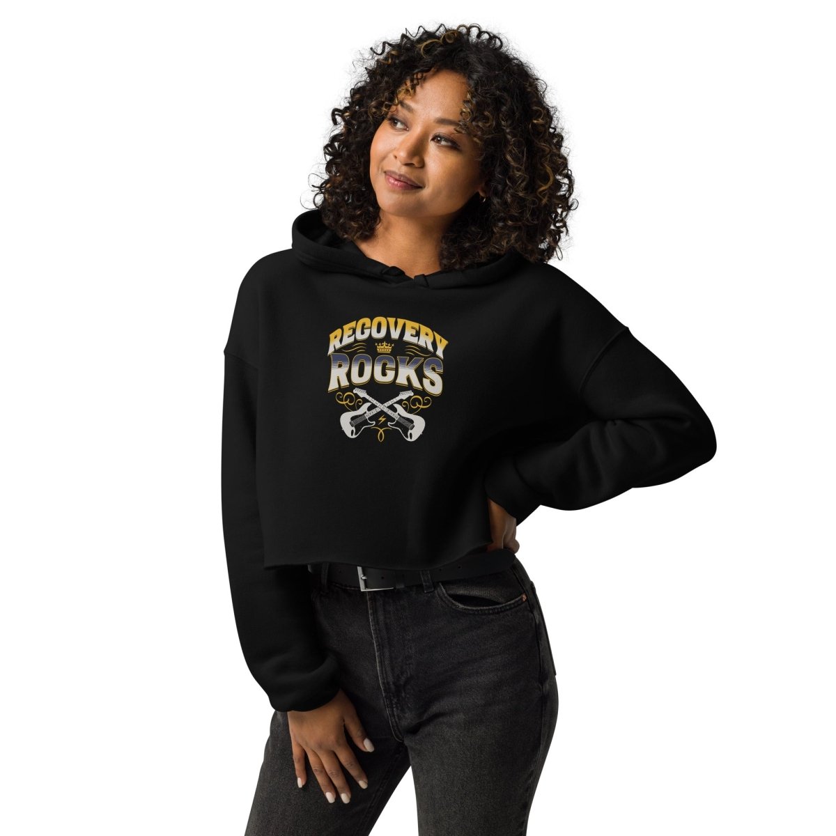 Recovery Rocks Premium Crop Hoodie - Women's Workout & Gym Hooded Sweatshirt for Yoga, Running & Post-Workout Recovery